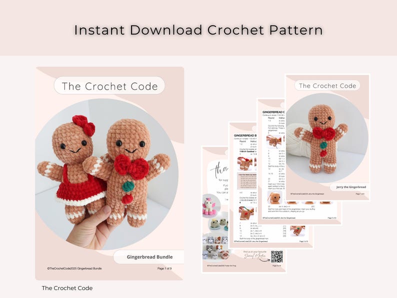 Gingerbread Couple: 2-in-1 Low-Sew Pattern | Instant Digital download PDF