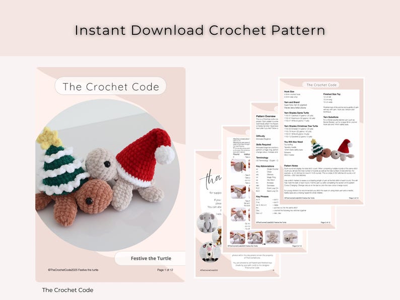 Low-Sew Christmas Turtles Pattern (2-in-1) | Instant Digital download PDF