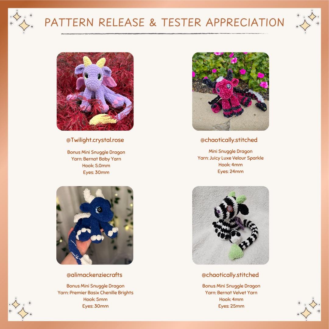 SnuggleBeansCrochet Mini Snuggle Dragons Crochet Pattern 2 in 1 Advanced Beginner PDF