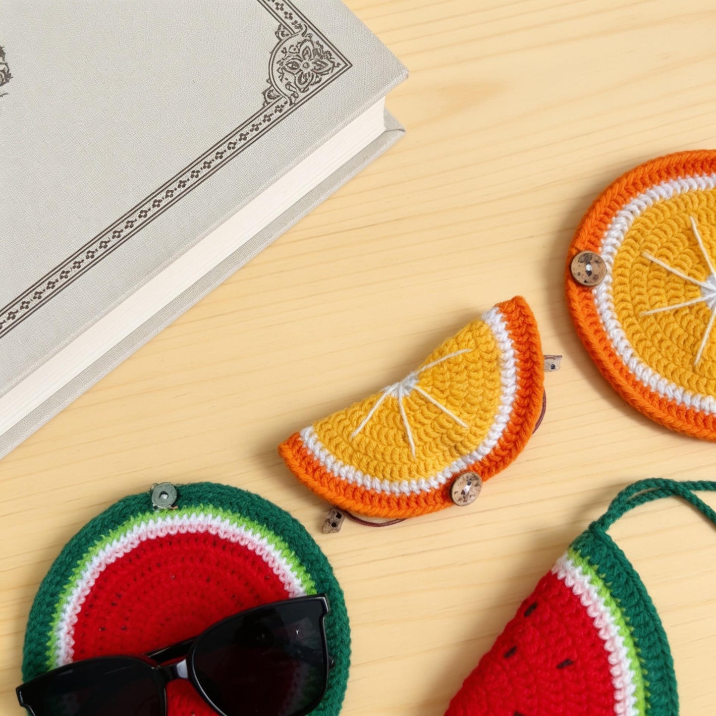 Crochiny Fruit Glasses Case & Coaster Crochet Pattern Digital Download