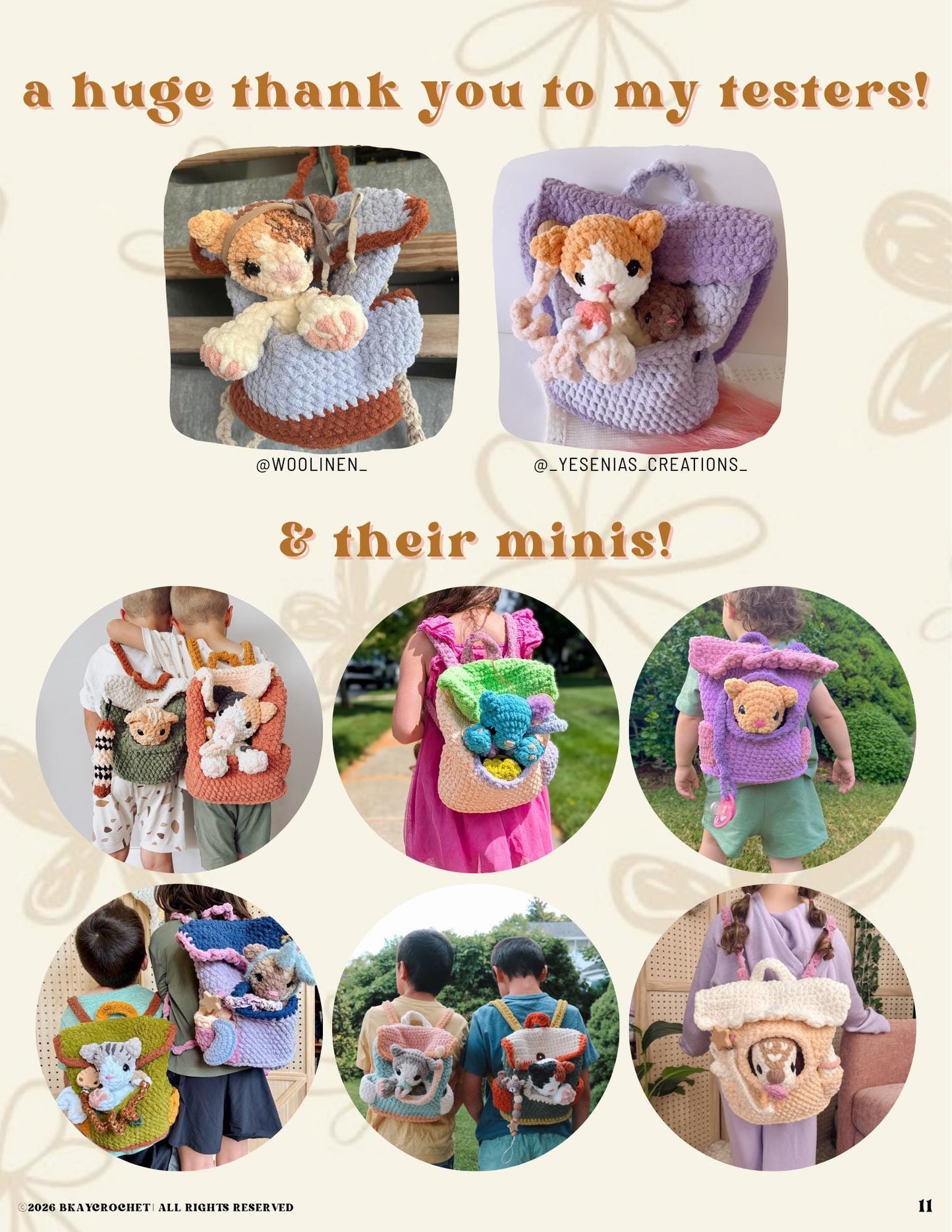 BkayCrochetCo Backpack Pets Diaper Bag Amigurumi Crochet Pattern PDF