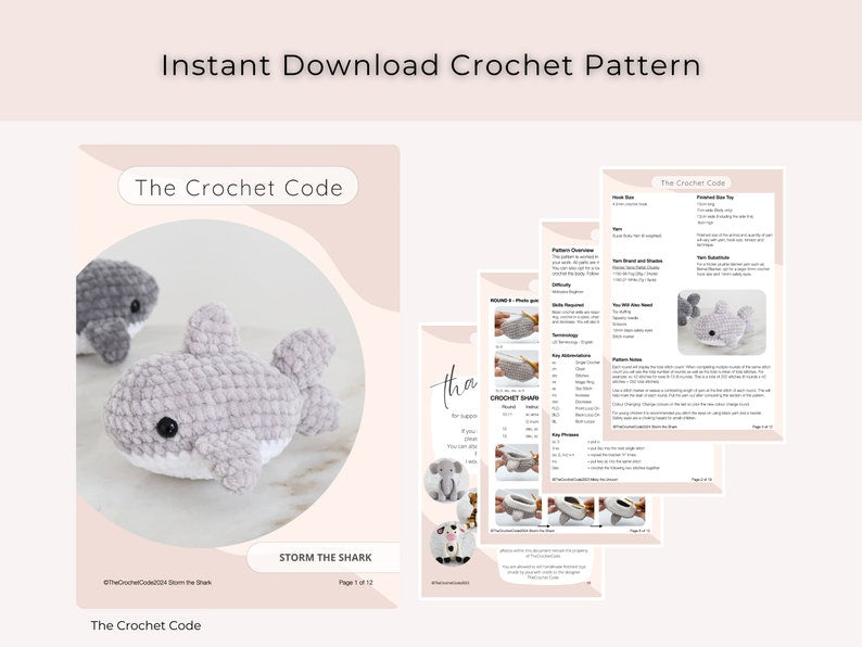 Storm the Baby Shark | Low-Sew Plushie Pattern | Instant Digital download PDF
