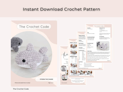 Storm the Baby Shark | Low-Sew Plushie Pattern | Instant Digital download PDF