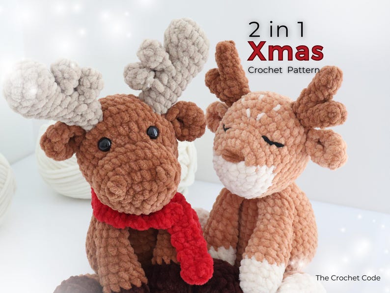 2-in-1 Christmas Deer & Moose Low-Sew Patterns | Instant Digital download PDF