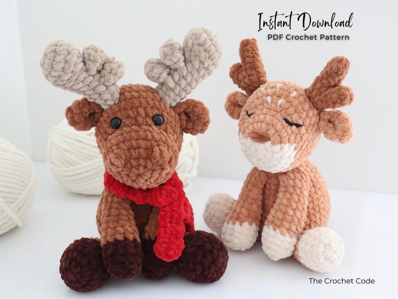 2-in-1 Christmas Deer & Moose Low-Sew Patterns | Instant Digital download PDF