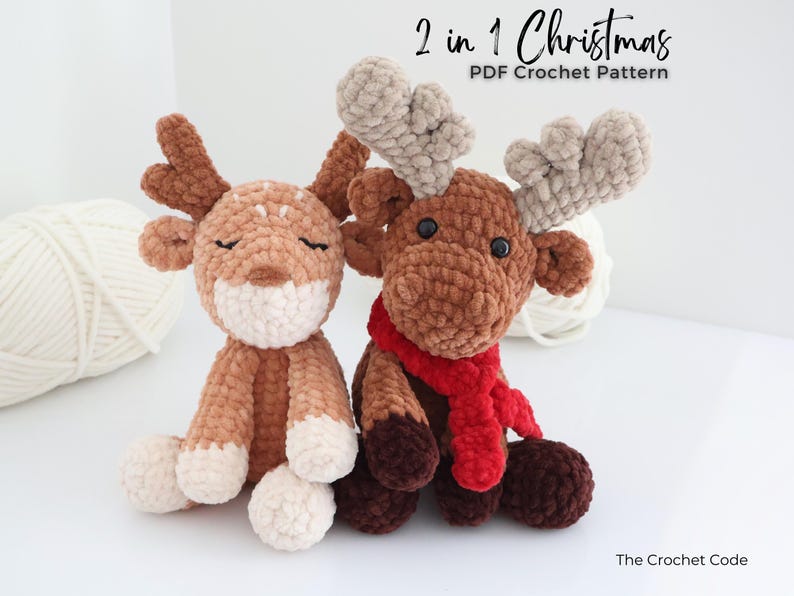 2-in-1 Christmas Deer & Moose Low-Sew Patterns | Instant Digital download PDF