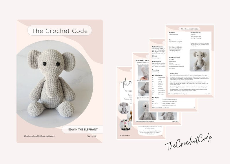 Plush Elephant Amigurumi Pattern | Instant Digital download PDF