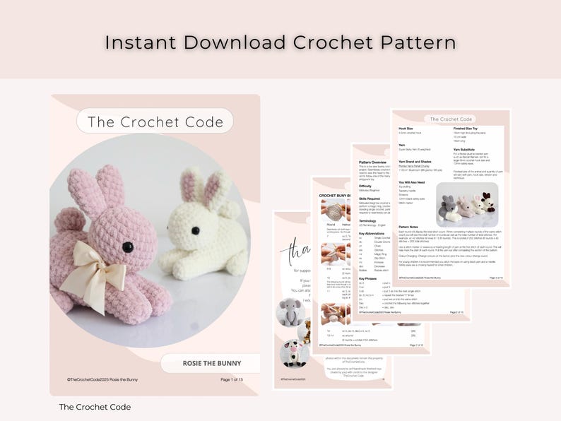 4-in-1 Low-Sew Bunny Pattern | Instant Digital download PDF