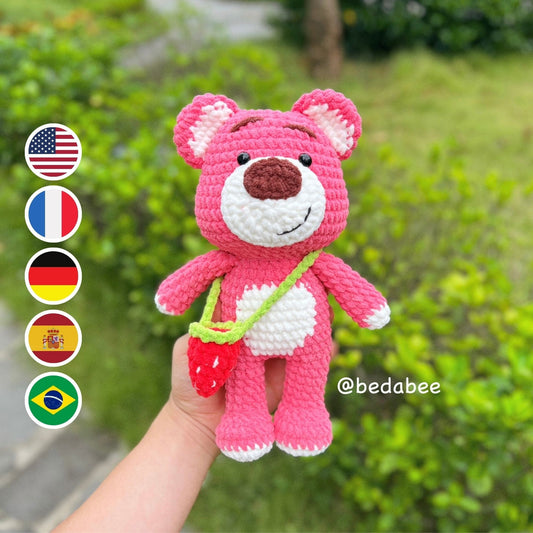 Bedabee Crochet Strawberry Pink Bear Pattern Amigurumi PDF Tutorial