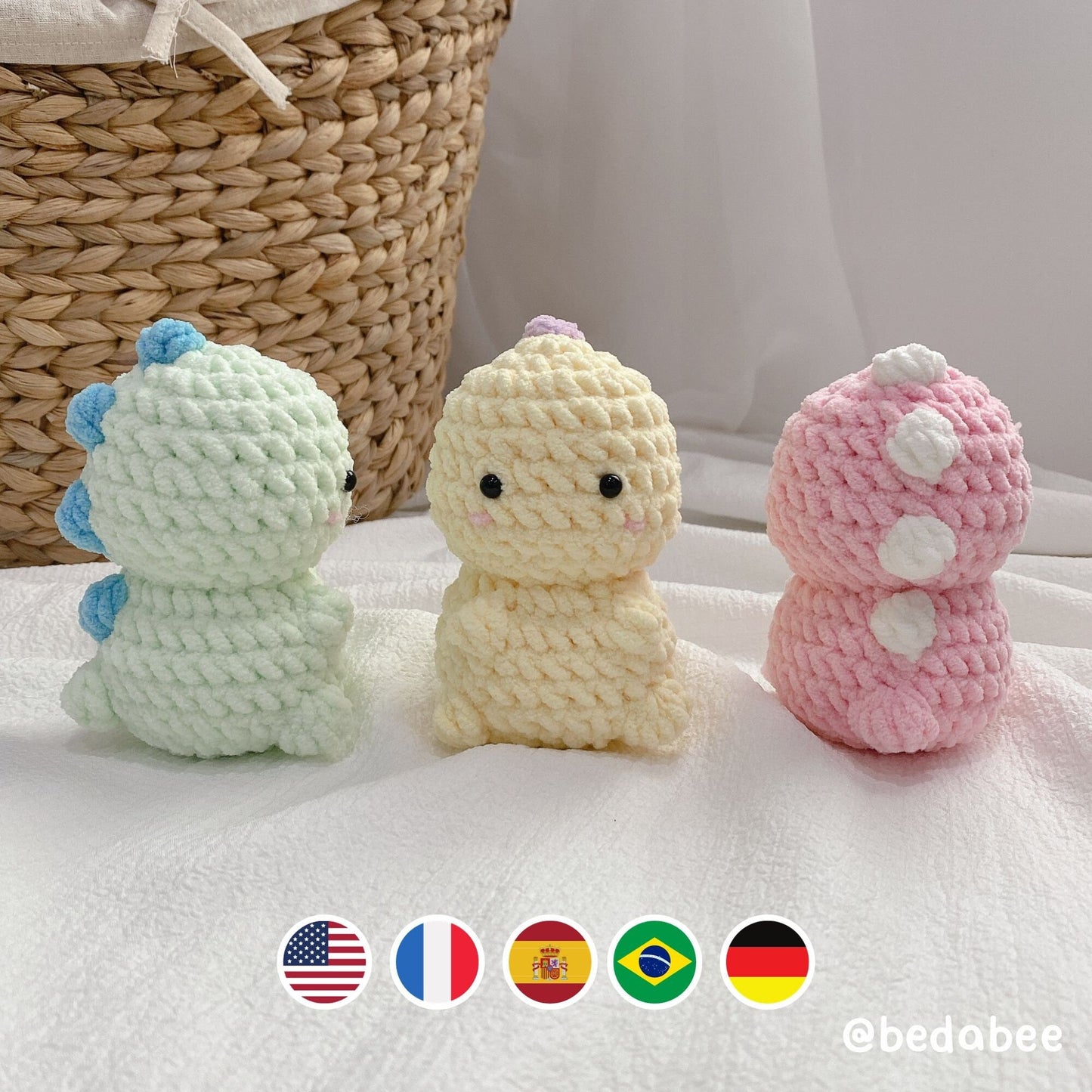 Bedabee No-Sew Little Dinosaur Crochet Pattern Amigurumi PDF Tutorial