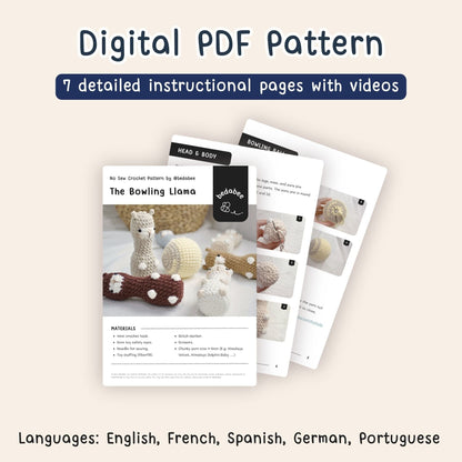 Bedabee No-Sew Llama Bowling Plushie Crochet Pattern Amigurumi PDF Tutorial