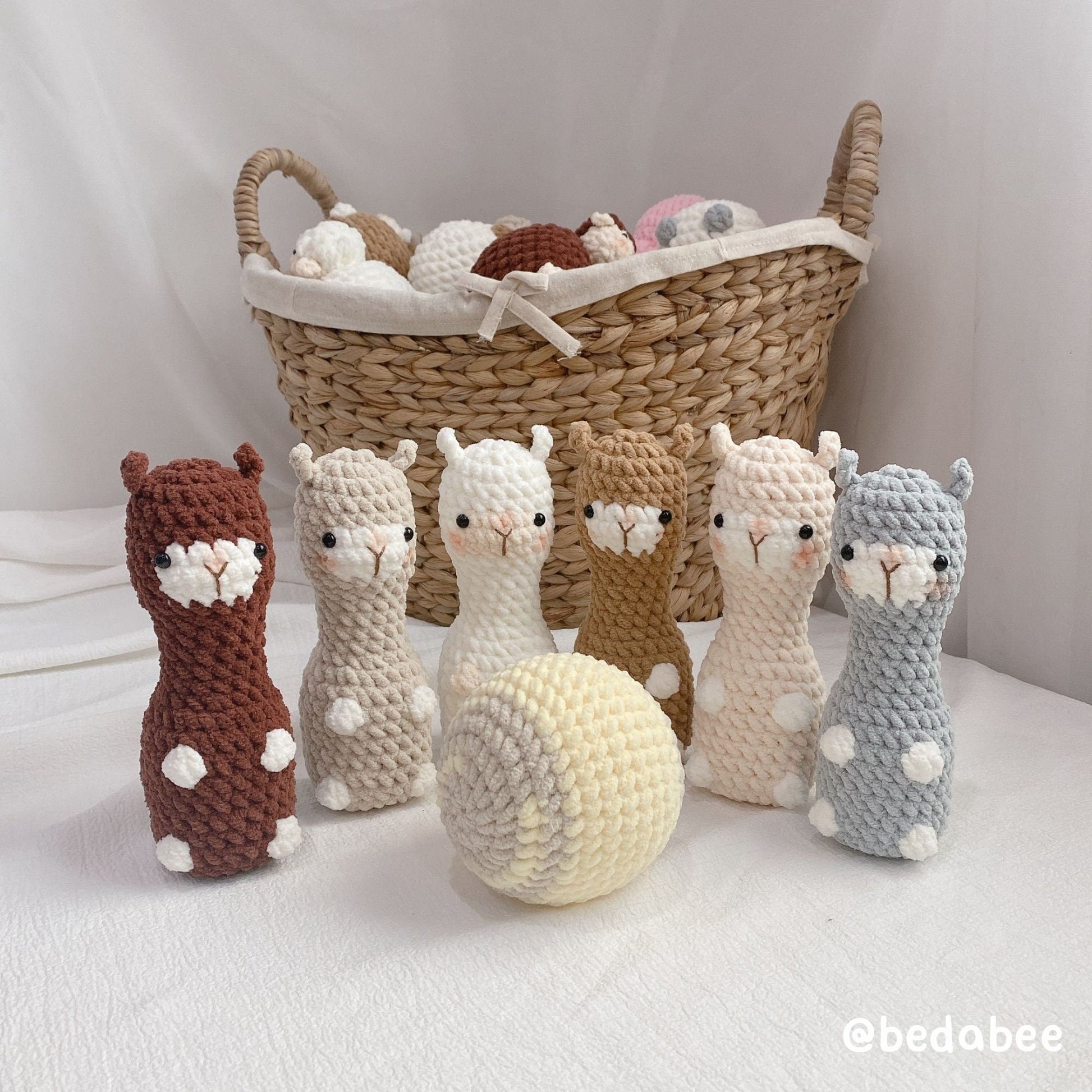 Bedabee No-Sew Llama Bowling Plushie Crochet Pattern Amigurumi PDF Tutorial