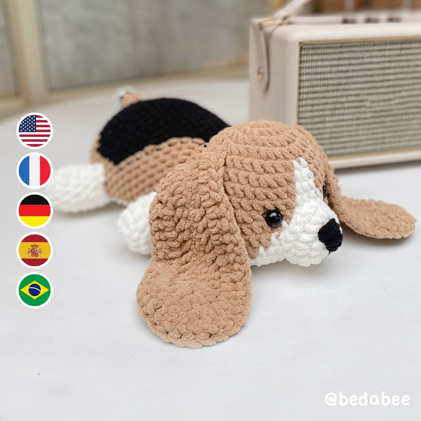 Bedabee Crochet Beagle Dog Pattern Amigurumi PDF Tutorial