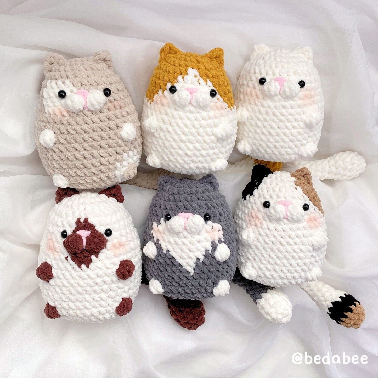 Bedabee No-Sew 6-in-1 Chubby Cat Crochet Pattern Bundle Amigurumi PDF Tutorial
