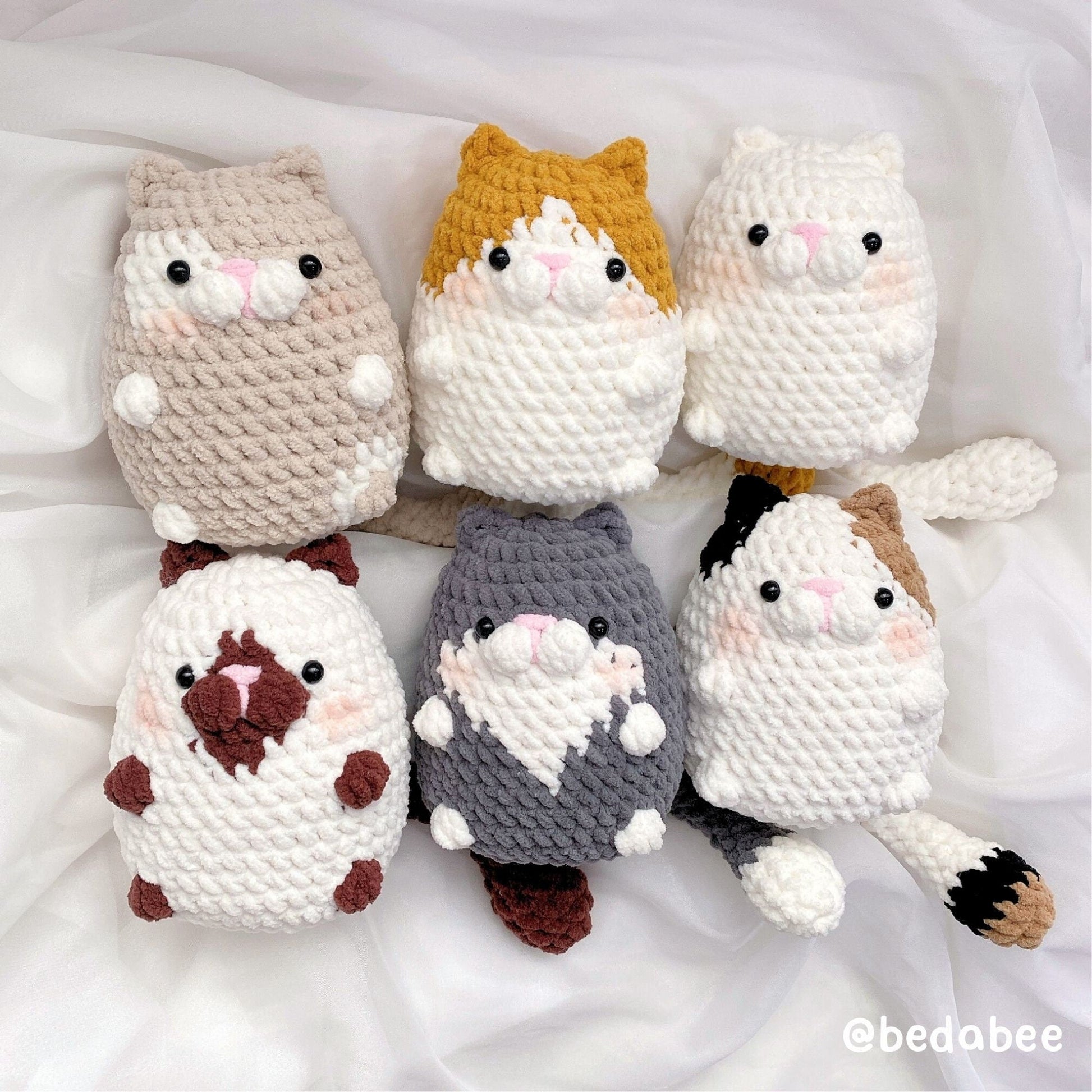 Bedabee No-Sew 6-in-1 Chubby Cat Crochet Pattern Bundle Amigurumi PDF Tutorial