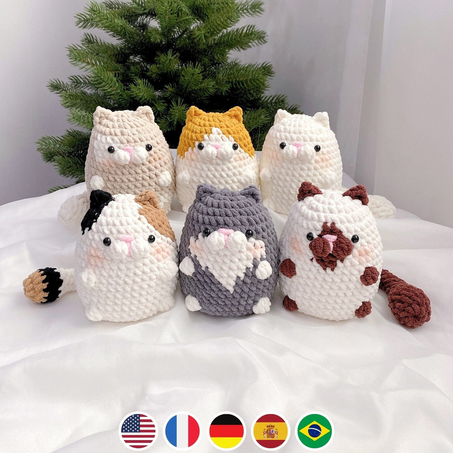 Bedabee No-Sew 6-in-1 Chubby Cat Crochet Pattern Bundle Amigurumi PDF Tutorial