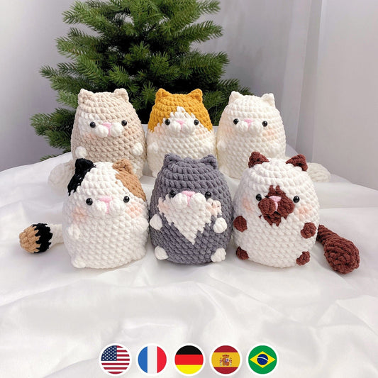Bedabee No-Sew 6-in-1 Chubby Cat Crochet Pattern Bundle Amigurumi PDF Tutorial