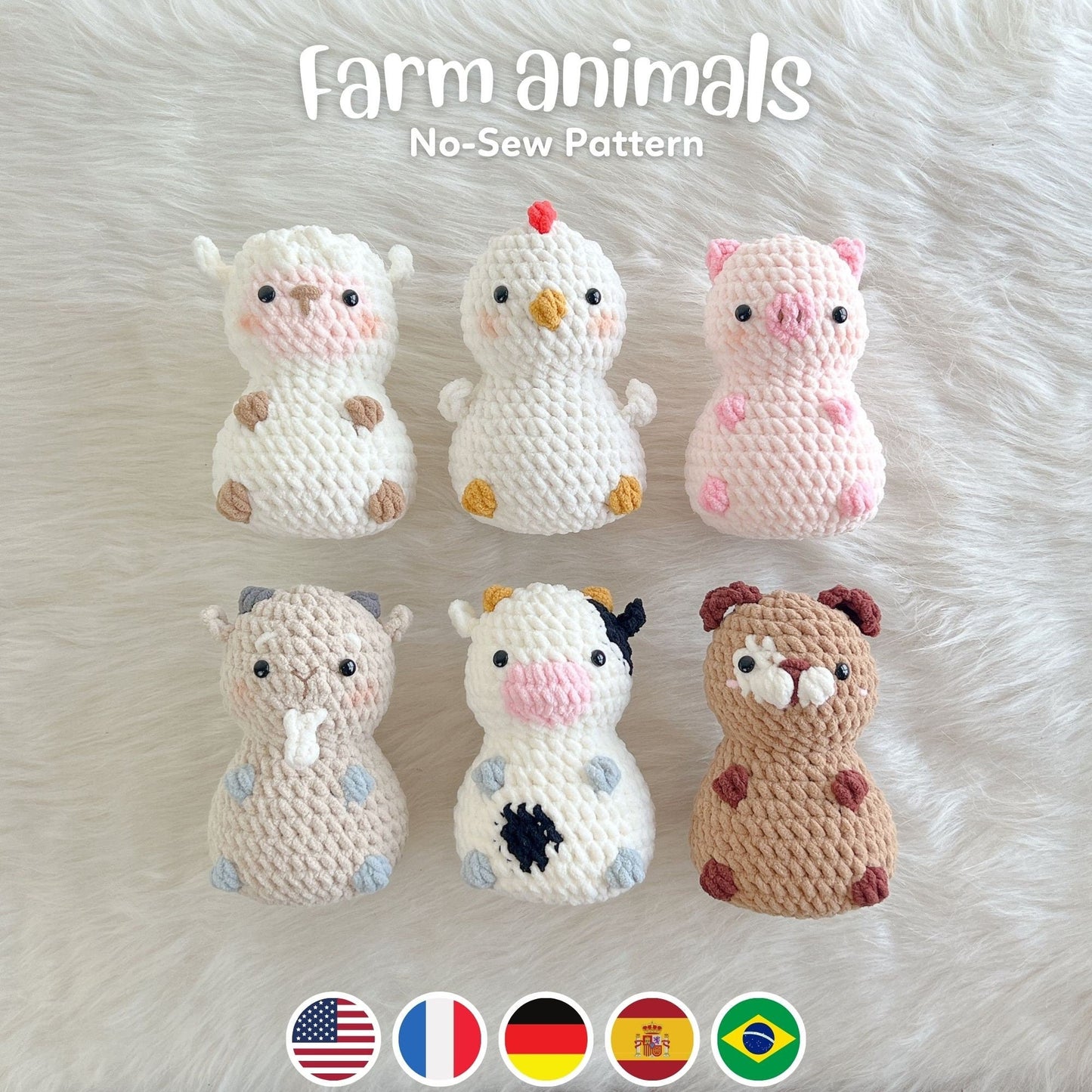 Bedabee 6-in-1 Chubby Farm Animals Crochet Pattern Bundle Amigurumi PDF Tutorial