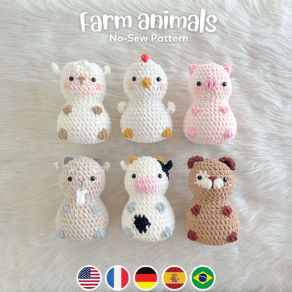 Bedabee 6-in-1 Chubby Farm Animals Crochet Pattern Bundle Amigurumi PDF Tutorial