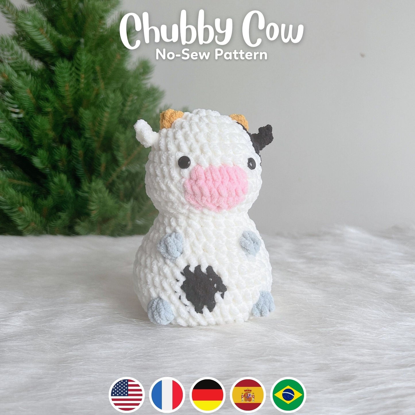 Bedabee No-Sew Chubby Cow Crochet Pattern Amigurumi PDF Tutorial