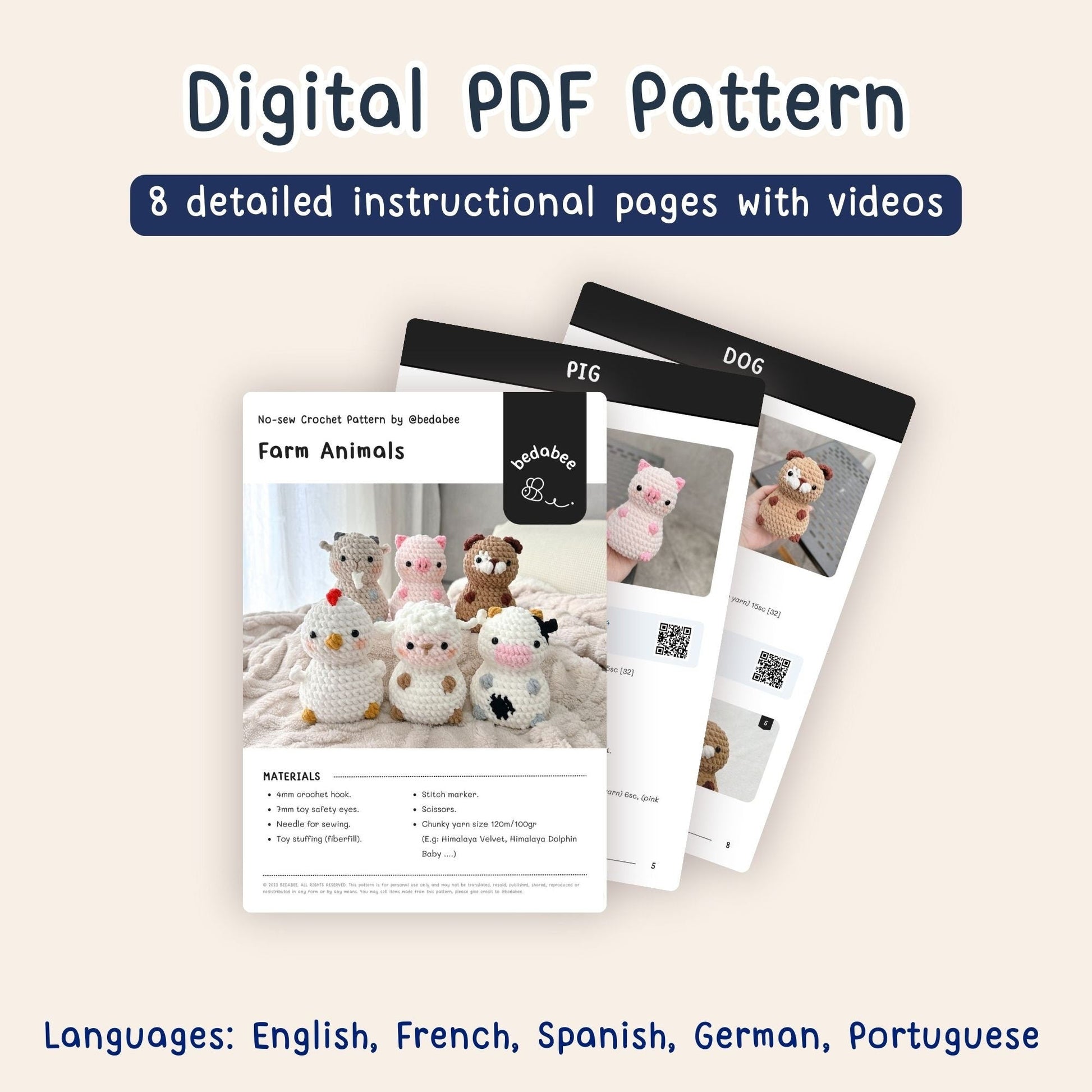 Bedabee No-Sew Chubby Goat Crochet Pattern Amigurumi PDF Tutorial