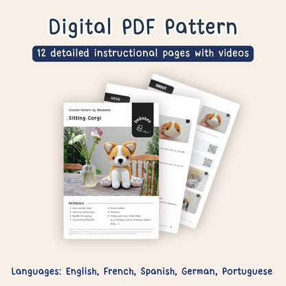 Bedabee Sitting Corgi Crochet Pattern Amigurumi Dog Puppy PDF Tutorial