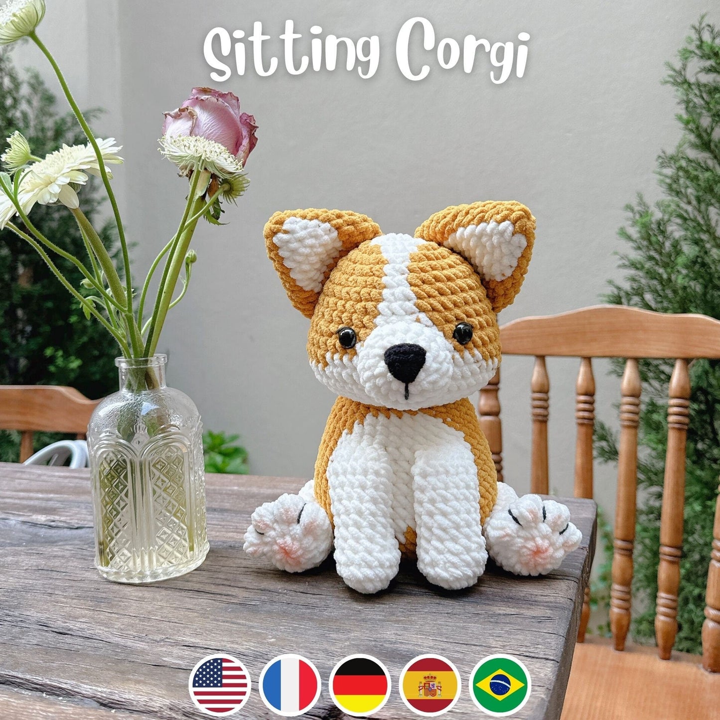 Bedabee Sitting Corgi Crochet Pattern Amigurumi Dog Puppy PDF Tutorial