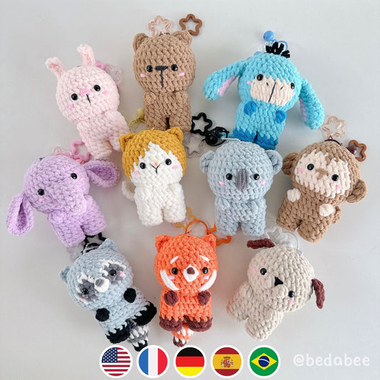 Bedabee No-Sew 10-in-1 Animal Keychain Crochet Pattern Bundle Amigurumi PDF Tutorial