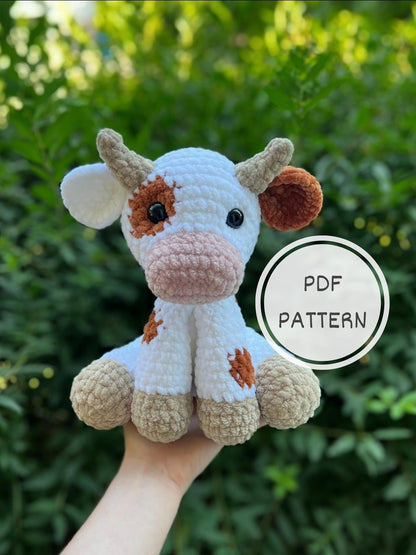 KnotsandSnugglesCo Clover the Cow Amigurumi Crochet Pattern PDF