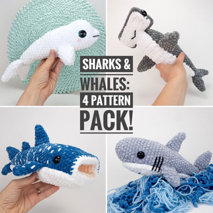 TheresasCrochetShop 4 Shark and Whale Plush Amigurumi Crochet Pattern Pack PDF