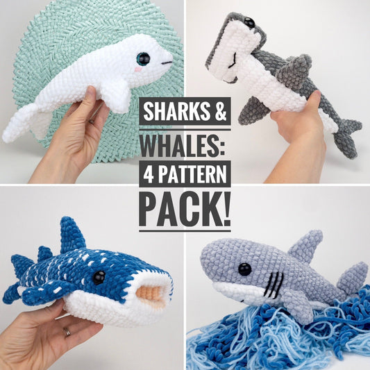 TheresasCrochetShop 4 Shark and Whale Plush Amigurumi Crochet Pattern Pack PDF