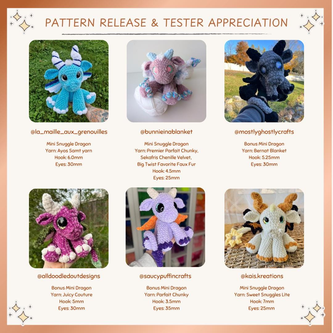 SnuggleBeansCrochet Mini Snuggle Dragons Crochet Pattern 2 in 1 Advanced Beginner PDF