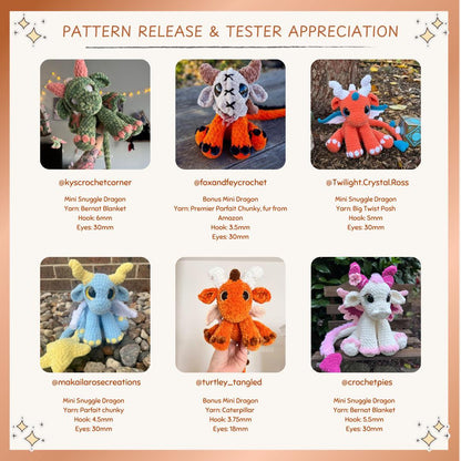 SnuggleBeansCrochet Mini Snuggle Dragons Crochet Pattern 2 in 1 Advanced Beginner PDF