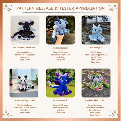 SnuggleBeansCrochet Mini Snuggle Dragons Crochet Pattern 2 in 1 Advanced Beginner PDF