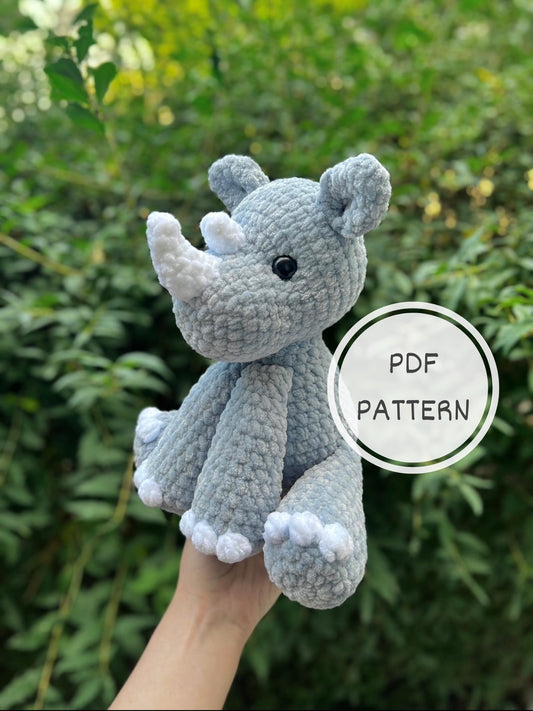 Crochet Sitting Rhino Amigurumi Pattern PDF