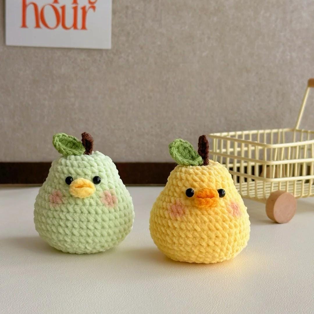 Hooktasyy Pear Duck Crochet Pattern Cute Fruit Plushie Amigurumi PDF