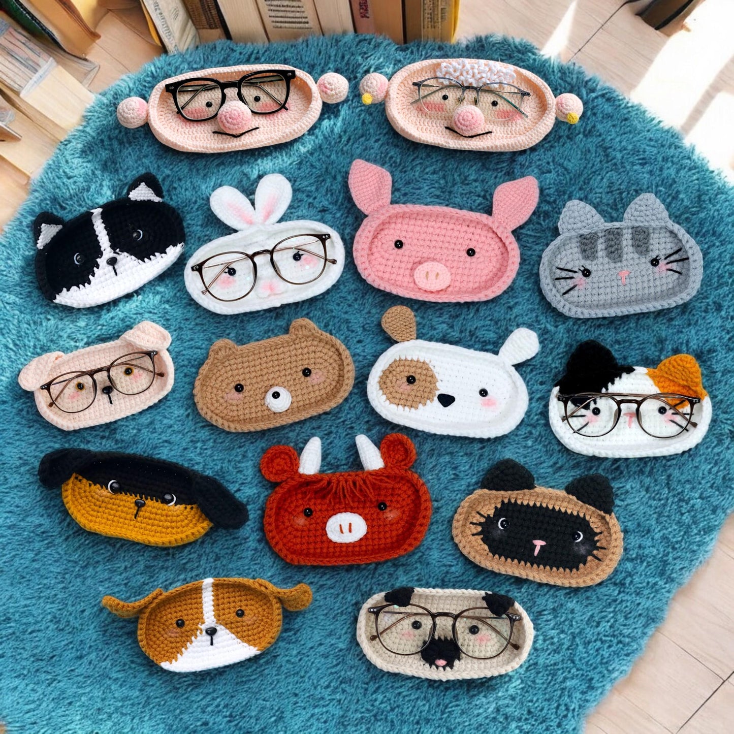 Hooktasyy 15-in-1 Farm Animals Eyeglasses Holder Crochet Pattern PDF