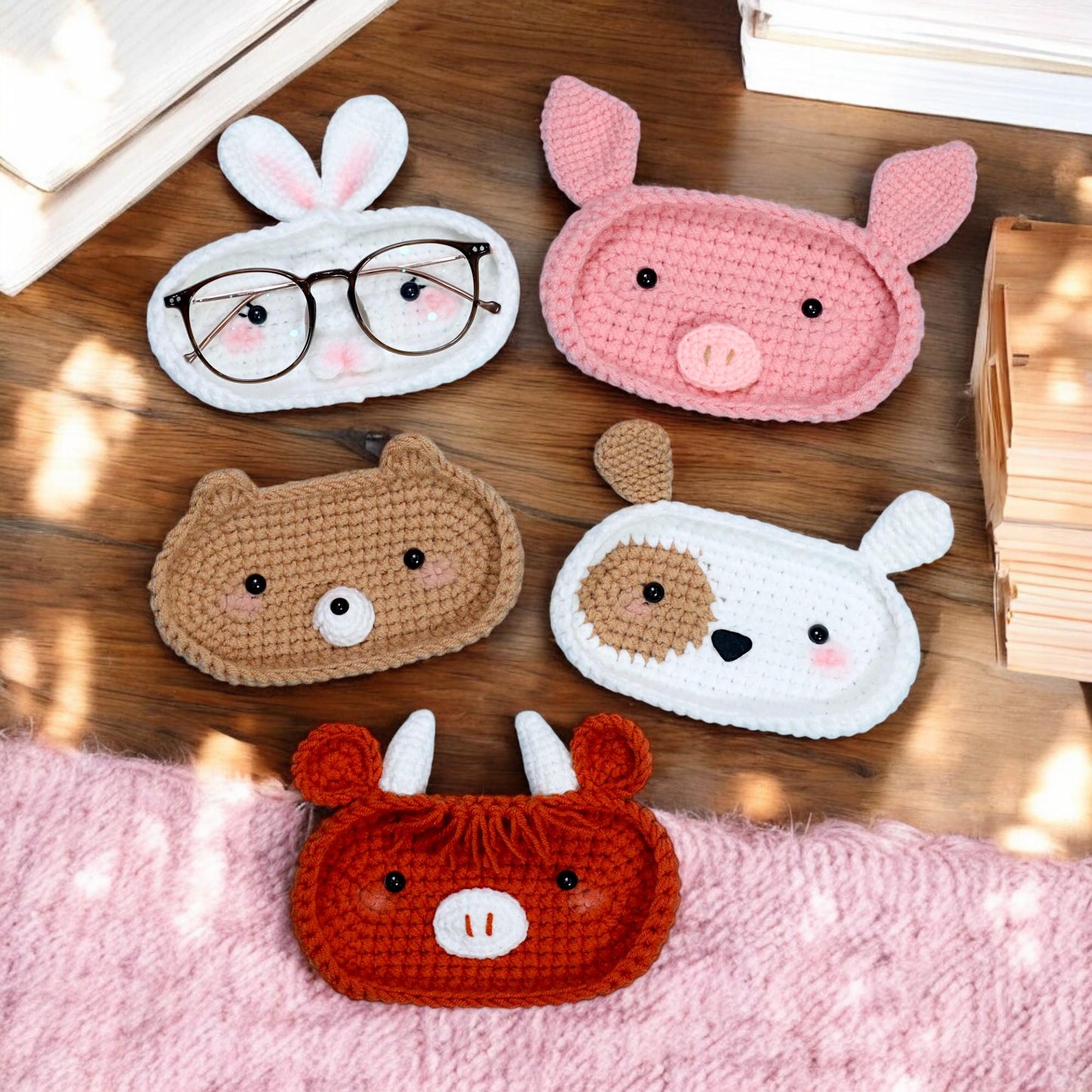 Hooktasyy 15-in-1 Farm Animals Eyeglasses Holder Crochet Pattern PDF
