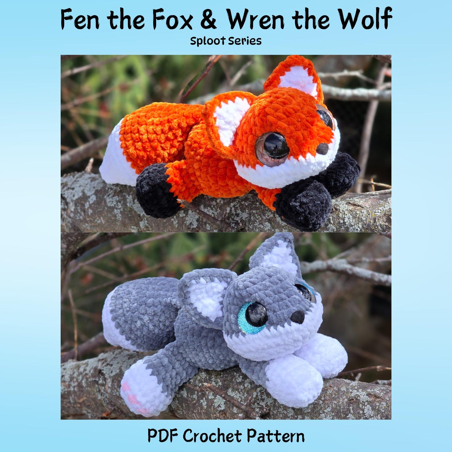 SnuggleBeansCrochet Fen the Fox & Wren the Wolf Crochet Pattern Intermediate PDF