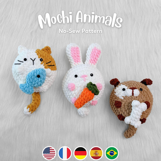 Bedabee Mochi Animal Crochet Pattern Bundle Cat Dog Bunny Amigurumi PDF Tutorial