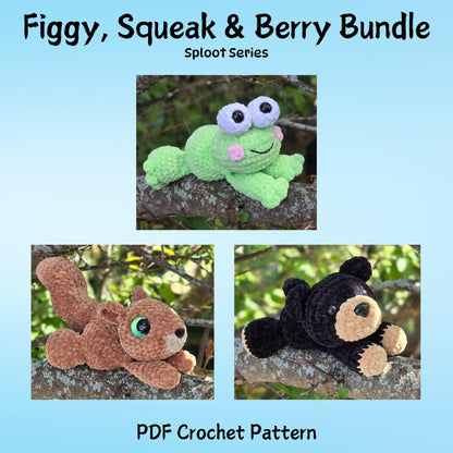 SnuggleBeansCrochet Figgy Frog Squeak Squirrel Berry Bear 3-Pack Crochet Pattern Bundle Low-Sew Sploot Series PDF