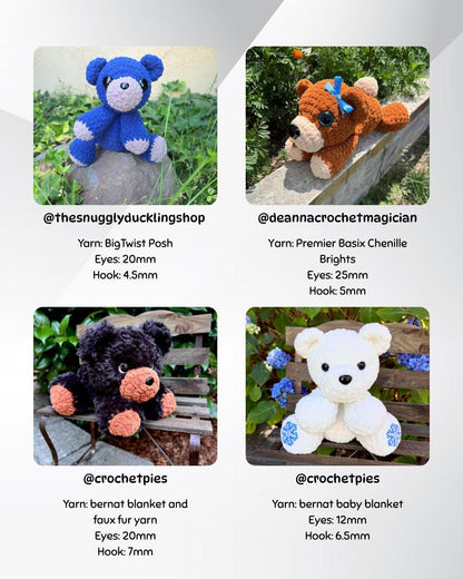 SnuggleBeansCrochet Berry the Bear Crochet Pattern Sploot Series PDF