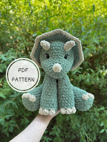 KnotsandSnugglesCo Terry the Triceratops Amigurumi Crochet Pattern PDF
