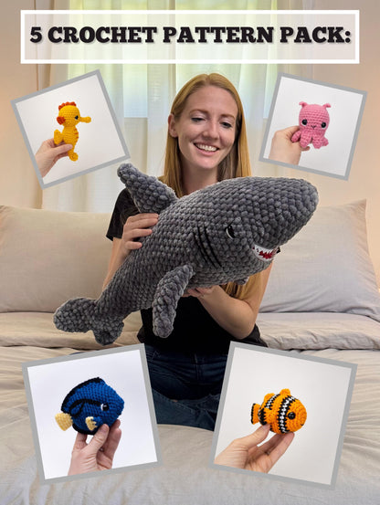 TheresasCrochetShop Shark and 4 Fish Friends Amigurumi Crochet Pattern PDF Pack