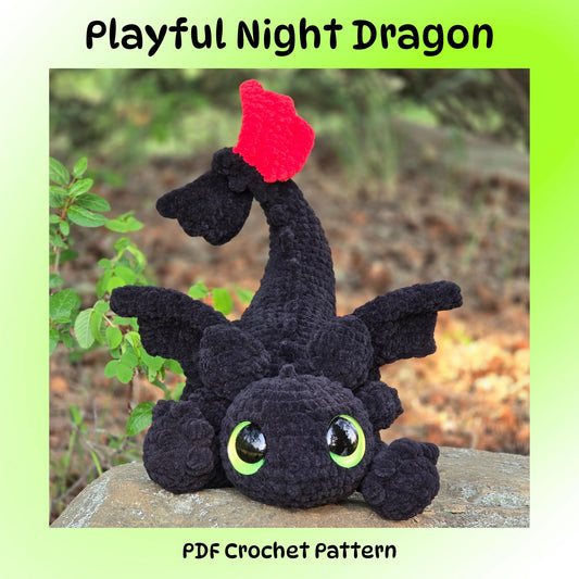 SnuggleBeansCrochet Playful Night Dragon Crochet Pattern Advanced Intermediate PDF