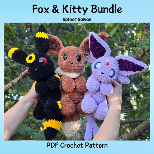 SnuggleBeansCrochet Floof Fox Glitter Kitty Phantom Kitty Bundle Pack Sploot Series Crochet Pattern PDF