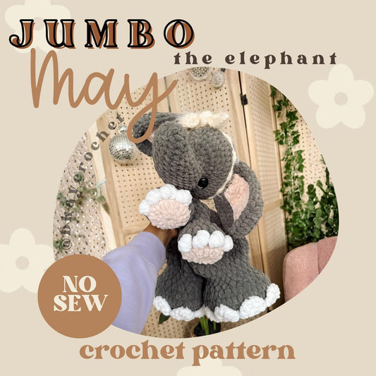 BkayCrochetCo JUMBO May the Elephant No Sew Crochet Amigurumi Pattern PDF