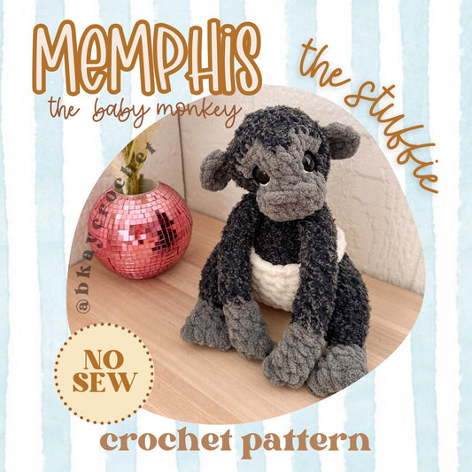BkayCrochetCo Memphis the Monkey STUFFIE Amigurumi Crochet Pattern PDF
