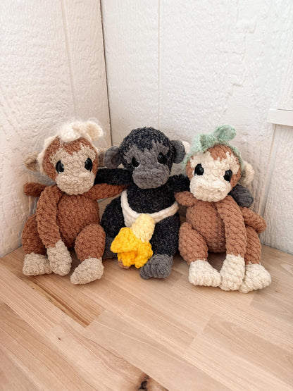 Memphis the Monkey Snuggler and Stuffie Crochet Pattern Bundle PDF