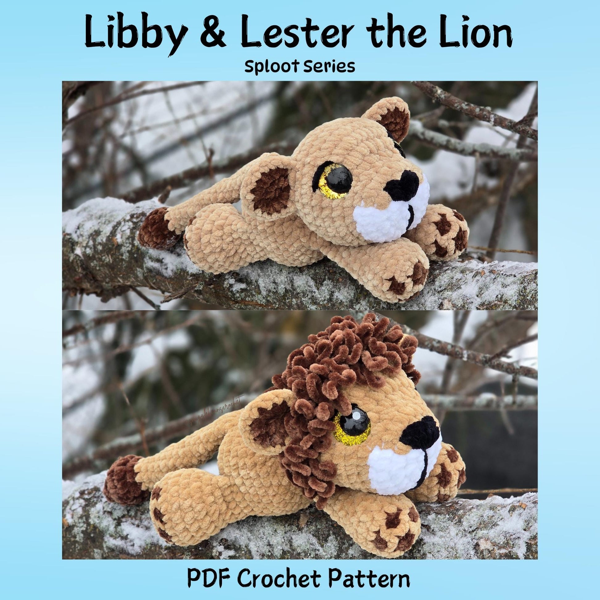 SnuggleBeansCrochet Libby & Lester the Lion Crochet Pattern Low-Sew Amigurumi PDF